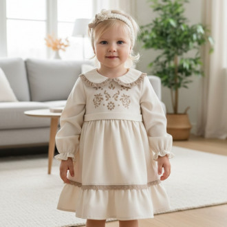 Детска рокля с бродерия и лента за глава