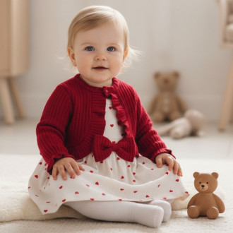 Бебешка рокля в крем с червено болеро 