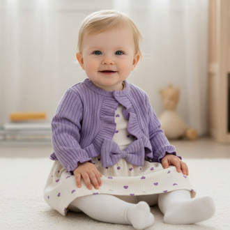 Бебешка рокля в крем с лилаво болеро 
