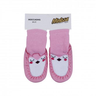 Бебешки чорапки с кожена подметка "Бухалчета"