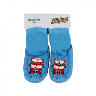 Бебешки чорапки с кожена подметка "Fire truck"