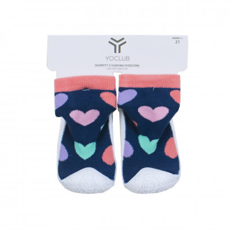Бебешки чорапки със силиконова подметка "Hearts" в тъмносиньо