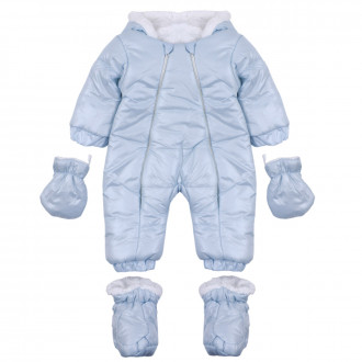 Бебешки ескимос с ръкавички и терлички в синьо