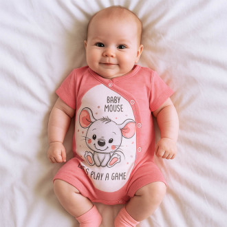 Бебешки летен гащеризон "Baby mouse" в корал 1