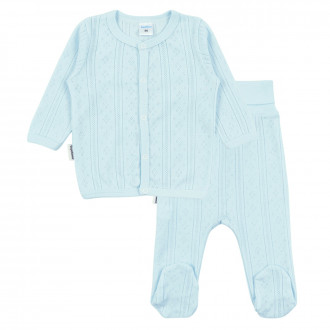 Бебешки комплект от памучен ажур в синьо