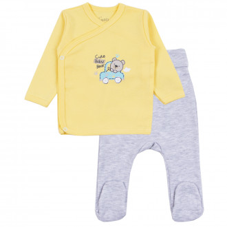 Бебешки комплект "Cute baby bear" в жълто и сив меланж 1