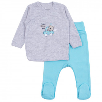 Бебешки комплект "Cute baby bear" в сив меланж и синьо 1