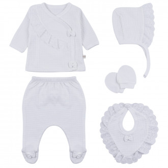 Бебешки комплект от 5 части с панделки в бяло