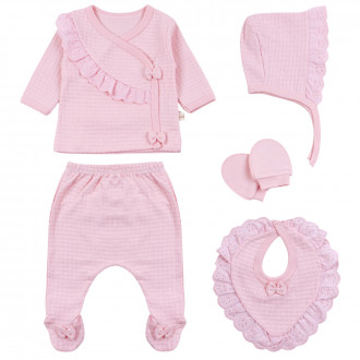 Бебешки комплект от 5 части с панделки в розово