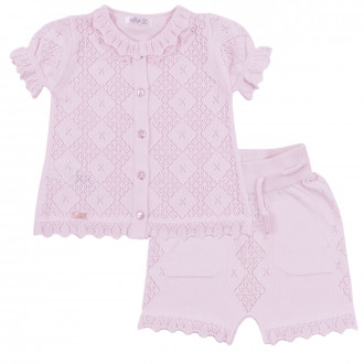 Бебешки комплект от ажурено плетиво в розово