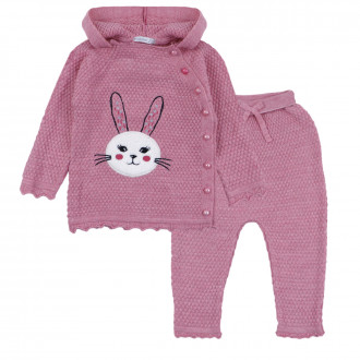 Бебешки комплект от плетиво "Bunny" в пепел от рози