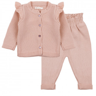 Бебешки комплект от плетиво с къдрички