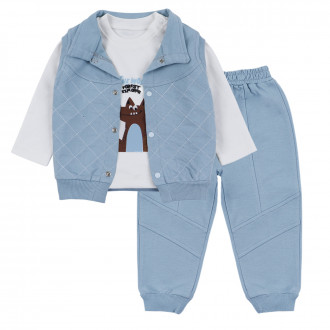 Бебешки памучен комплект от 3 части в светлосиньо