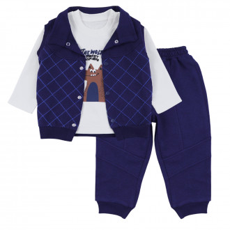 Бебешки памучен комплект от 3 части в тъмносиньо