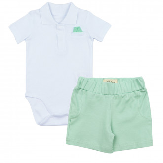 Бебешки комплект за момчета в млечна мента и бяло