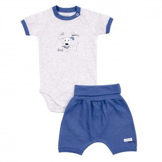 Бебешки летен комплект "Cute dog" в сив меланж 1