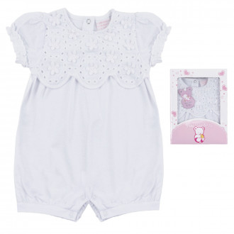 Летен бебешки ромпър с дантела в бяло