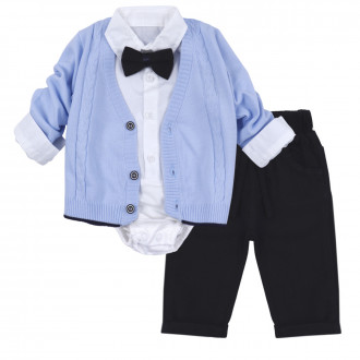 Бебешки официален комплект от 4 части с жилетка в синьо