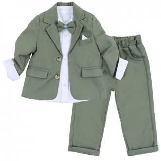 Бебешки официален комплект от 4 части в маслено зелено