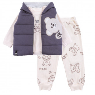 Памучен бебешки комплект от 3 части в графит