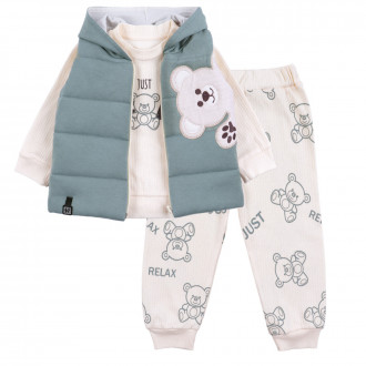 Памучен бебешки комплект от 3 части в бледозелено