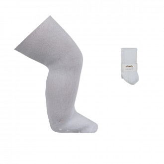 Бебешки памучен чорапогащник със силиконови стъпки в екрю