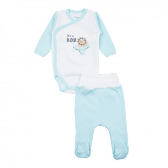 Бебешки памучен комплект "Little boy" в бяло и синьо 1