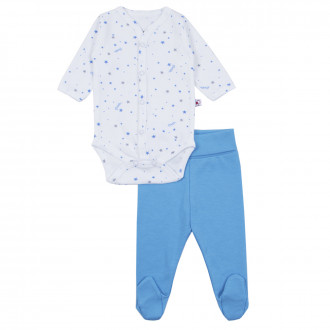 Бебешки памучен комплект "Stars" в бяло и синьо 1