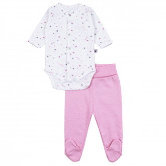 Бебешки памучен комплект "Stars" в бяло и розово 1