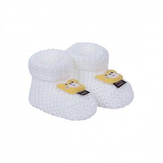 Бебешки плетени терлички "Мечо" в бяло и жълто