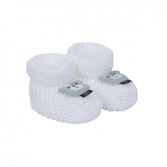 Бебешки плетени терлички "Мечо" в бяло и мента