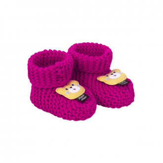 Бебешки плетени терлички "Мечо" в циклама