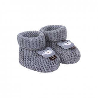Бебешки плетени терлички "Мечо" в сиво