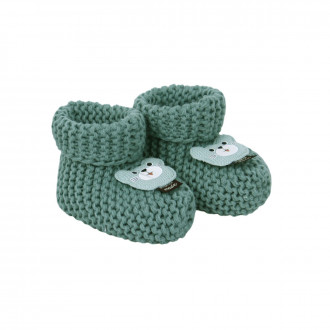 Бебешки плетени терлички "Мечо" в зелено