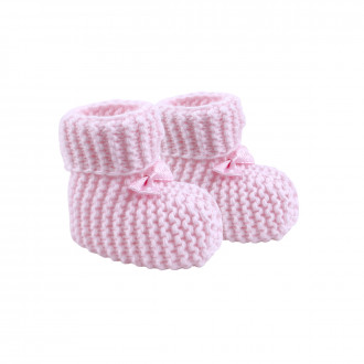 Бебешки плетени терлички с панделка в розово