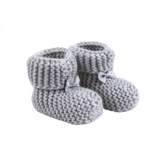 Бебешки плетени терлички с панделка в сиво