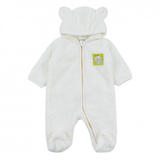 Бебешки пухен гащеризон с ушички в екрю