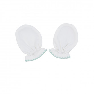 Ръкавички за новородено бебе в екрю с кант мента