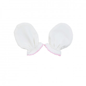 Ръкавички за новородено бебе в екрю с розов кант
