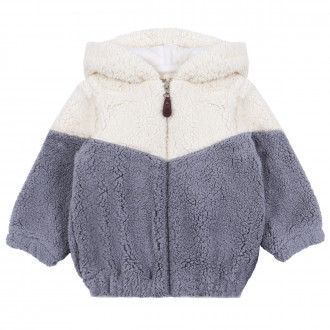 Бебешко пухено яке в екрю и сиво