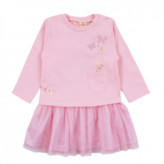 Бебешка рокля с джобче в розово 1