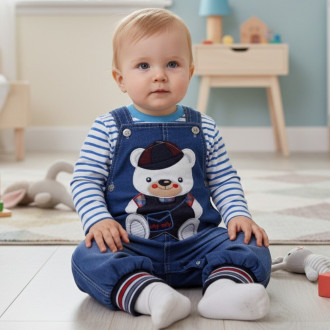 Бебешки дънков гащеризон с блуза 