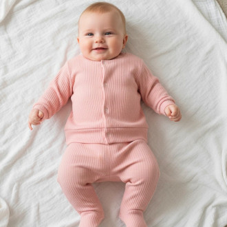 Бебешки памучен комплект "Happy day"  в праскова