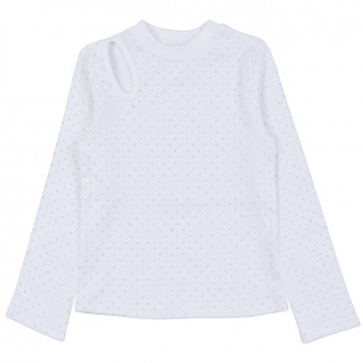 Детска блуза с фини камъчета в екрю