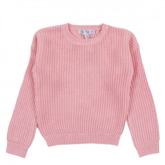 Плетен пуловер в розов цвят 1