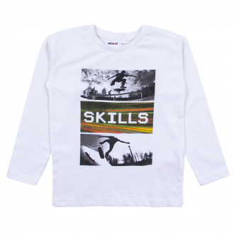 Детска памучна блуза "Skills" в бяло 1