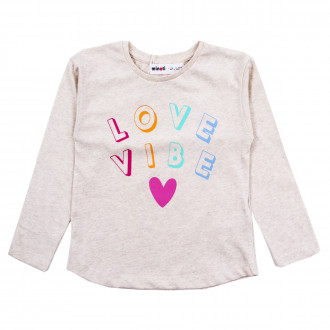 Детскa блуза за момичета "Love vibe" в бежов меланж 1
