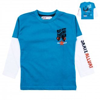 Памучна блуза с картинка на гърба "Skate" в синьо и бяло 1