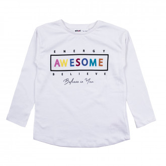Детскa памучна блуза за момичета "Awesome" в бяло 1
