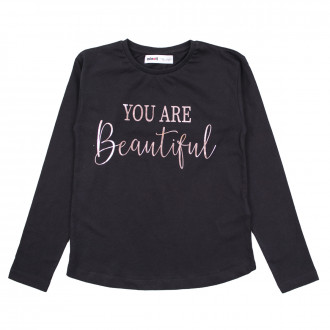 Детскa памучна блуза за момичета "Beautiful" в черно 1